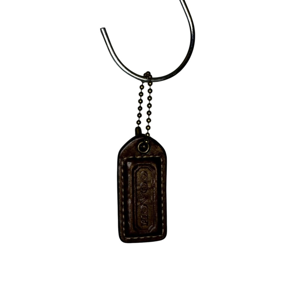 Coach Leather Hangtag Brown Replacement Fob Brass Chain Vintage Accessory Charm
